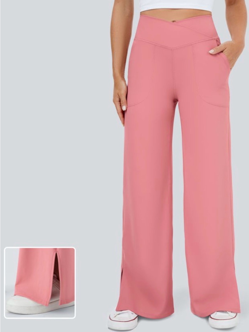 NWT Halara DayStretch Crossover Pocket Hem Wide Leg Yoga Pants, Pink, Small